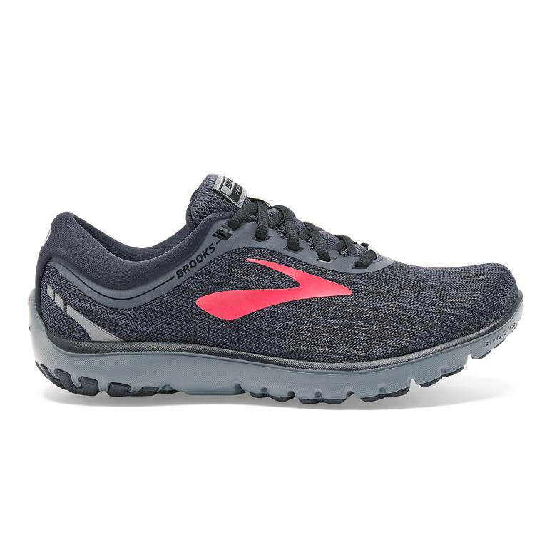 Brooks PureFlow 7 Road Running Shoes - Women's - Black/Ebony/grey Charcoal/Red Teaberry (08193-AXRV)